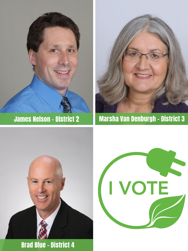 James Nelson, Marsha Van Denburgh, Brad Blue, Connecting Us I Vote logo