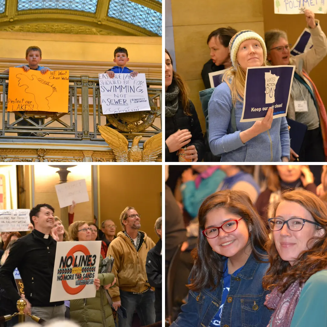 A collage of four images of people attending the Water Action Day Rally