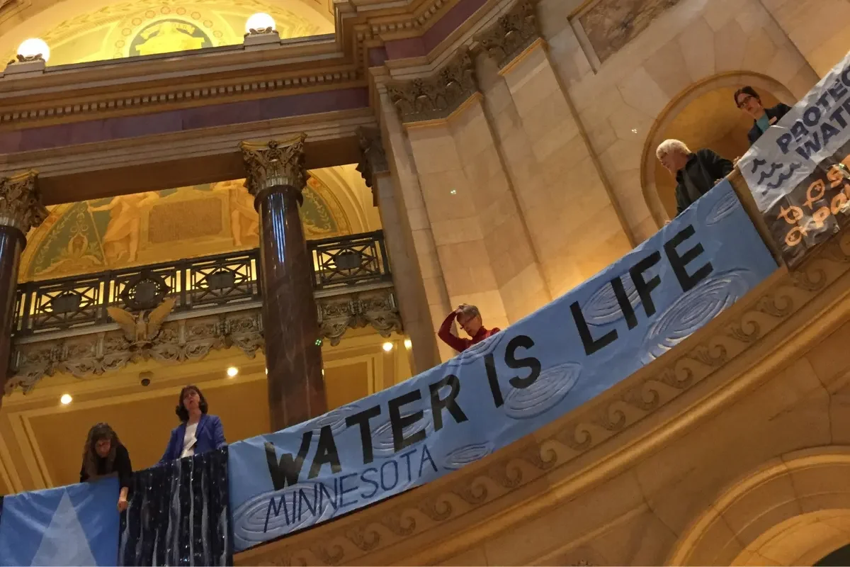 Banner reading "Water is Life Minnesota"