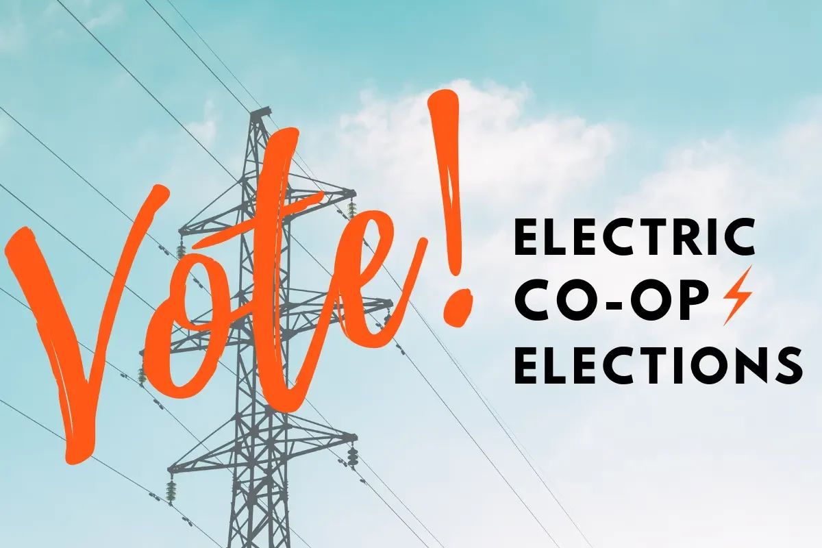 Electric Lines with text "Vote - Electric Co-op Elections"