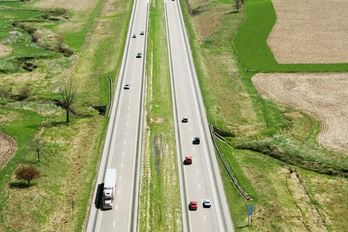 Cars on a rural highway