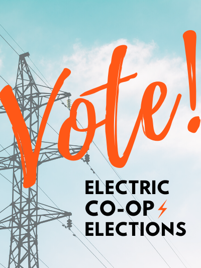 Electric Lines with text "Vote - Electric Co-op Elections"