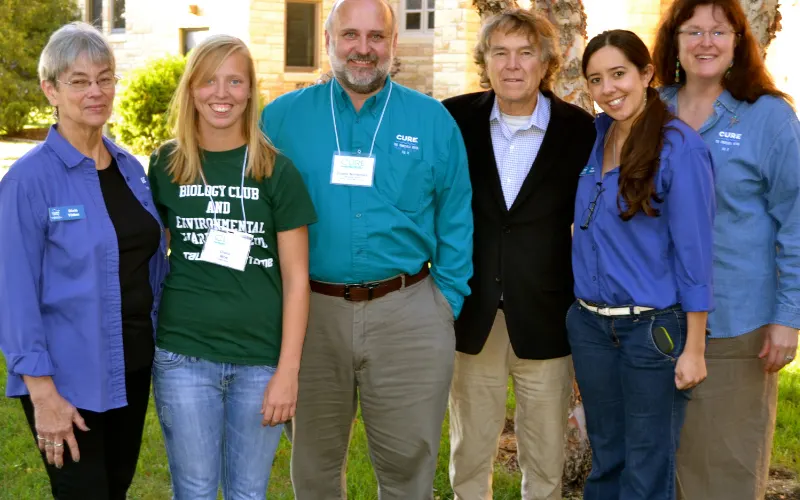 2013 forum on “Clean Energy, Climate and Health” in Granite Falls which featured polar explorer Will Steger. (R to L) Dixie Tilden, Diana Moe, Duane Ninneman, Will Steger, Sarina Otaibi, and Peg Furshong.