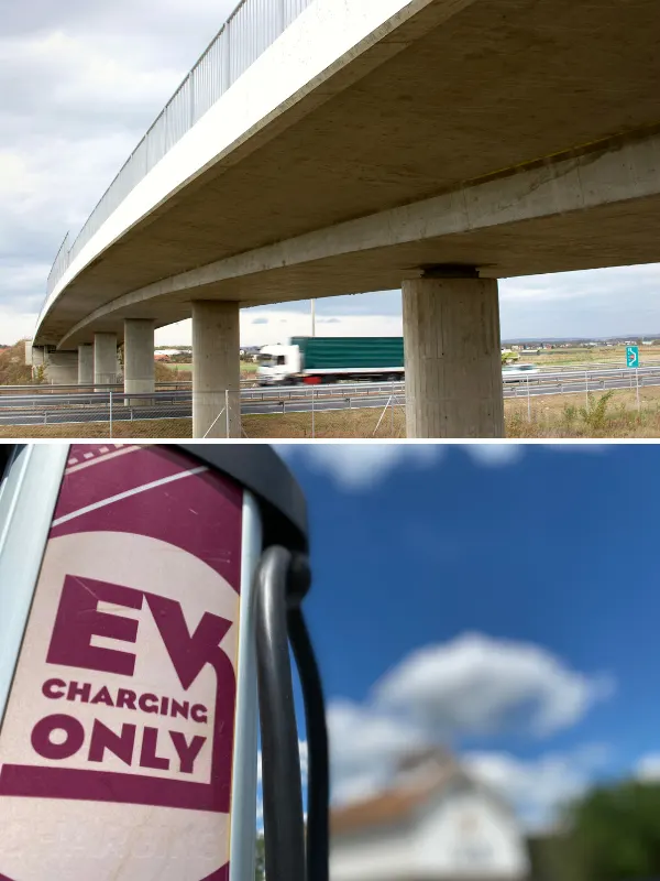 highway bridge & EV charger