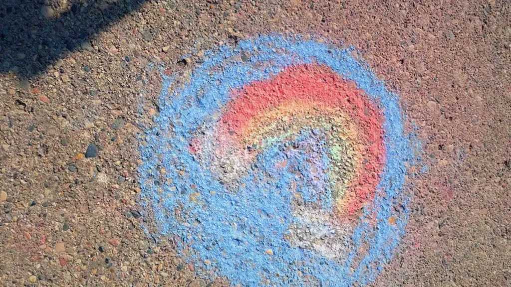 Rainbow sidewalk chalk drawing