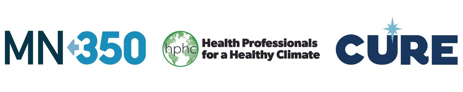 MN350 logo / Health Professionals for a Healthy Climate logo / CURE logo