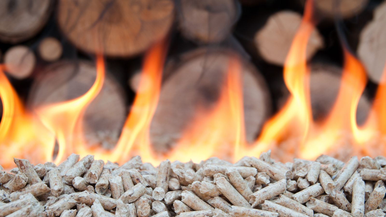 flames burning biomass pellets