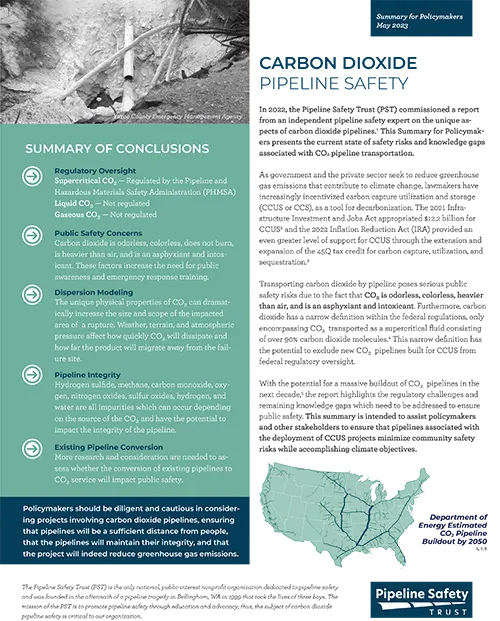 CARBON DIOXIDE PIPELINE SAFETY: Summary for Policymakers Fact Sheet
