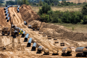 A pipeline construction site