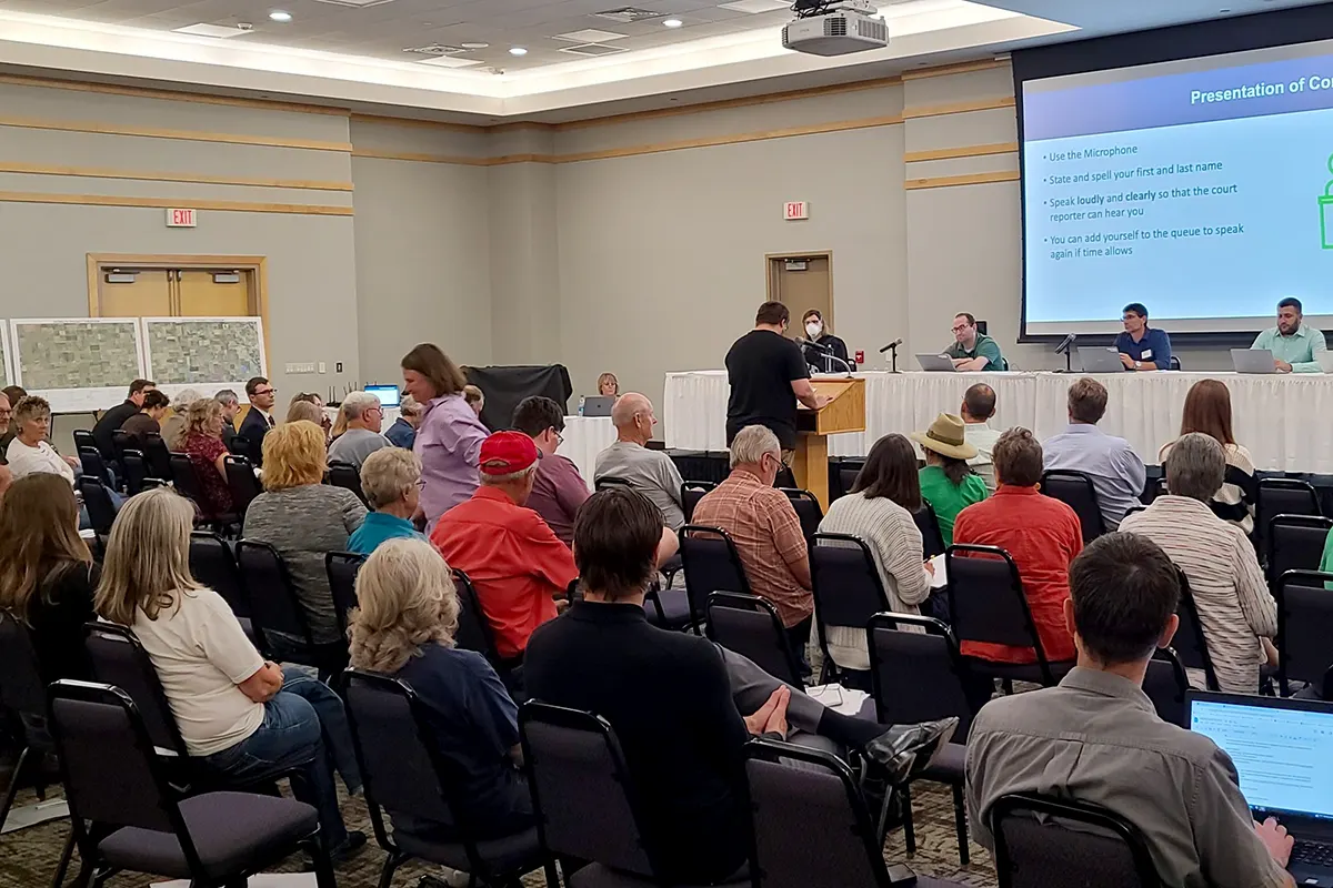 Crowd in the room at the Fergus Falls Administrative Law Judge Hearing on CO2 Pipeline FEIS