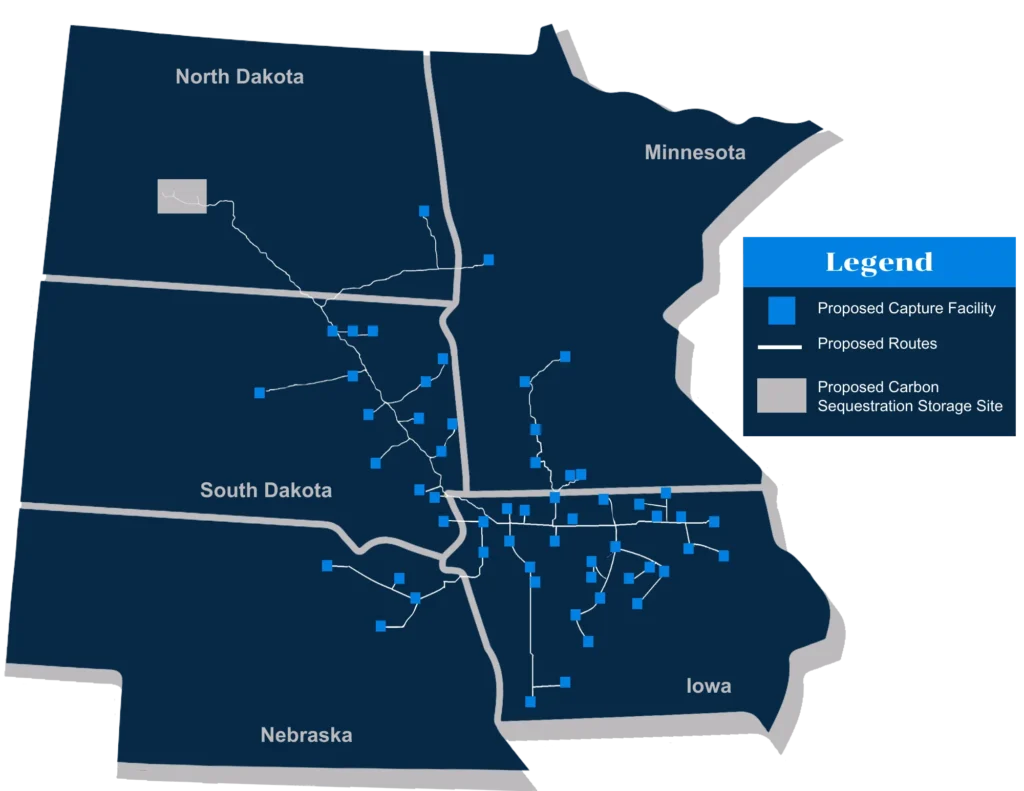 Summit Map of CO2 Pipeline Footprint in the Midwest