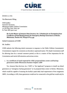 CURE Policy Document Regarding Amazon Back-Up Generation Certificate of Need