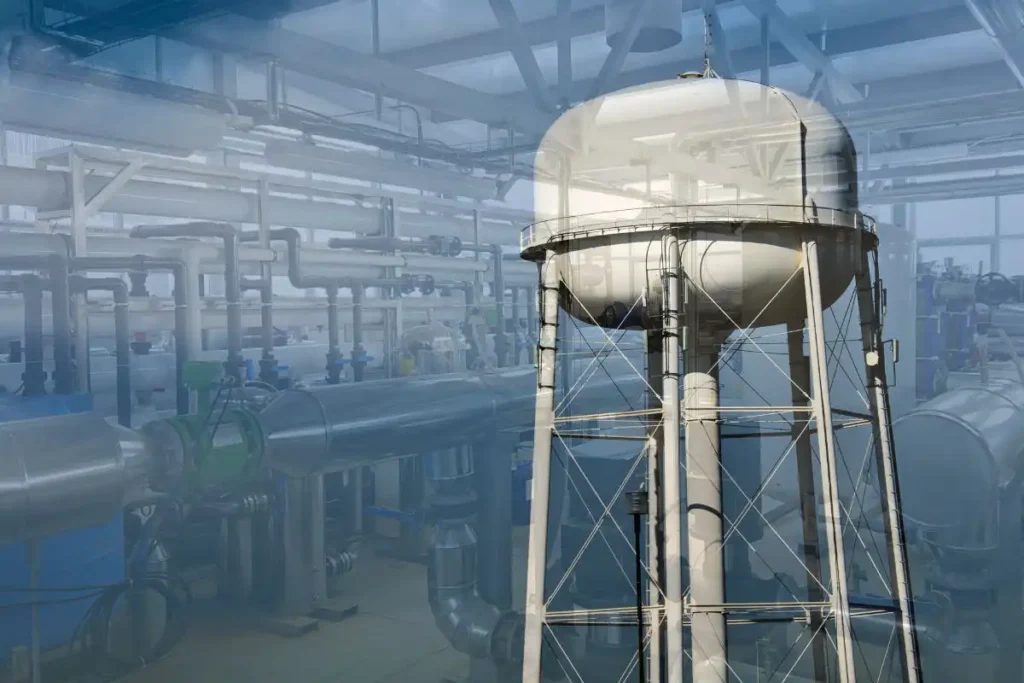water tower overlaid with industrial image